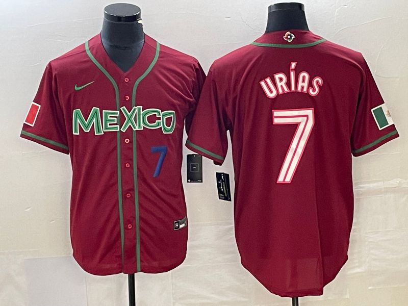 Men 2023 World Cub Mexico 7 Urias Red Nike MLB Jersey6